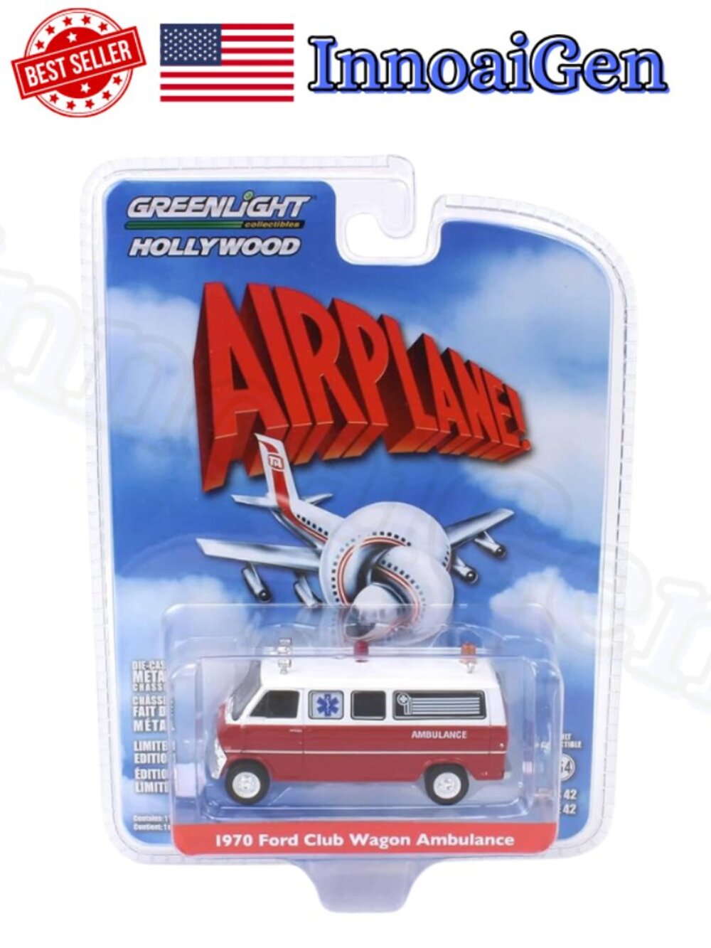 GreenLight Hollywood Airplane! 1970 Ford Club Wagon Ambulance Diecast NWB